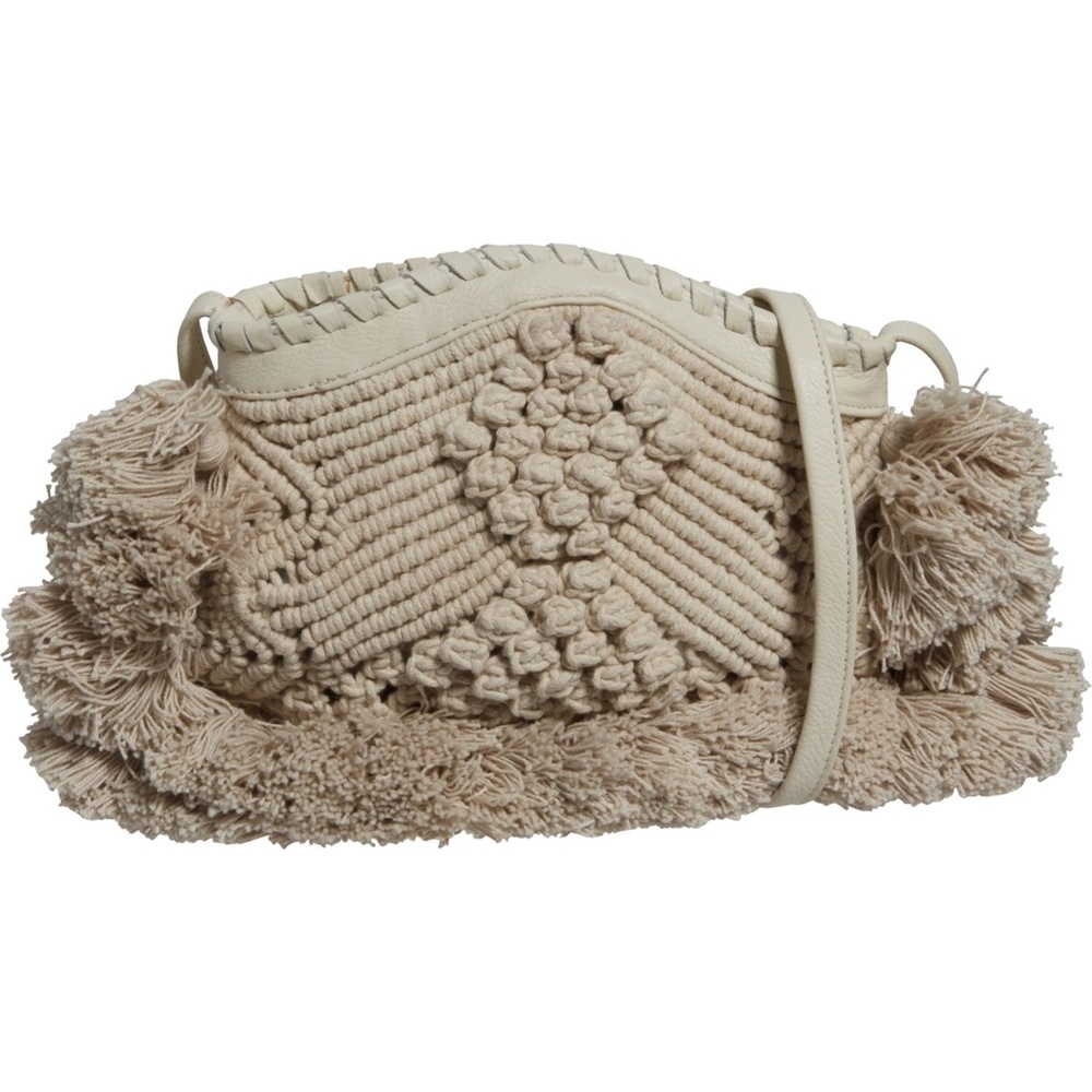 Cleobella Natural Macramé Crossbody Bag with Fringe Tassels